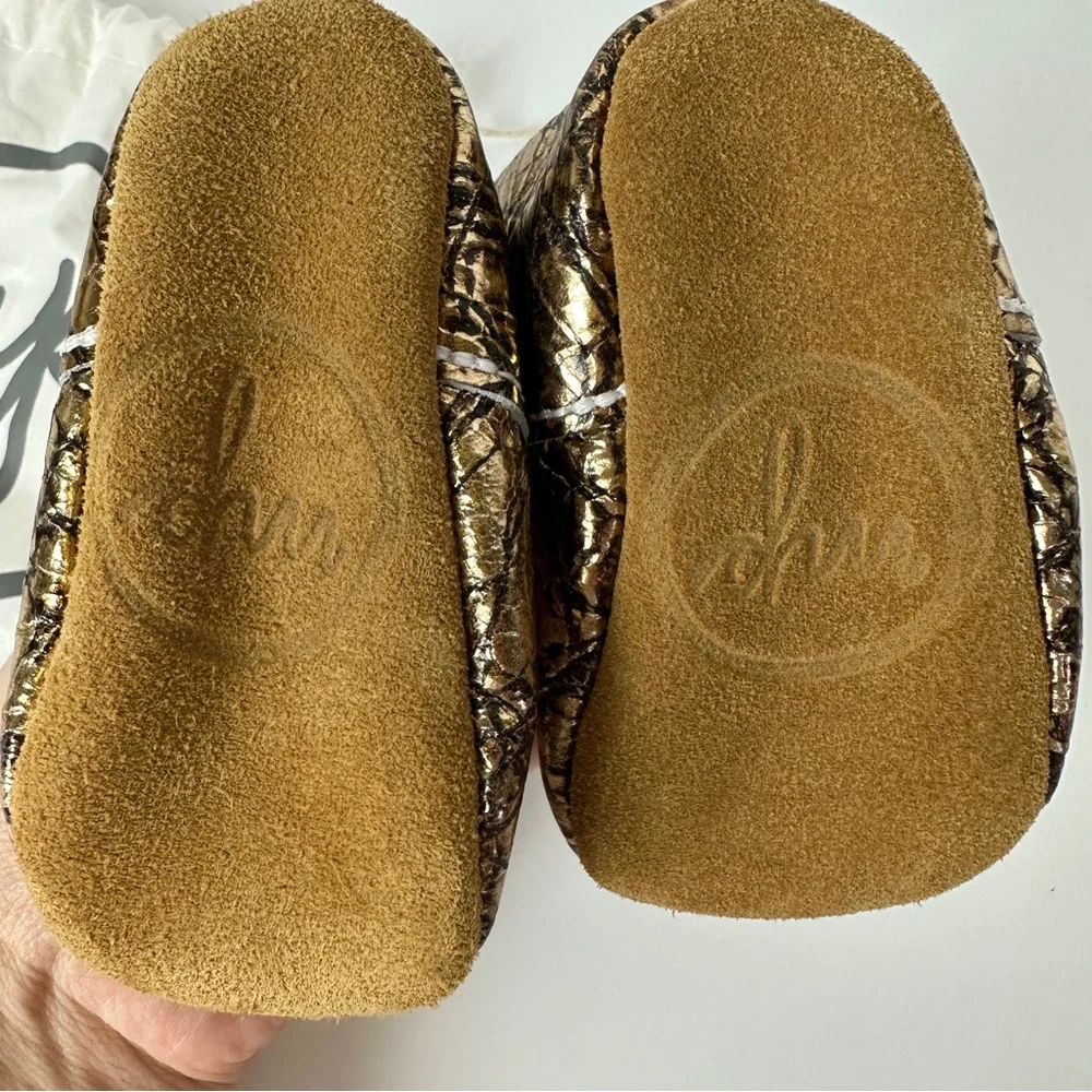 ANTIQUE‎ GOLD Mon Petit Shoes Size 4 MP Soft Sole Toddler T-Straps